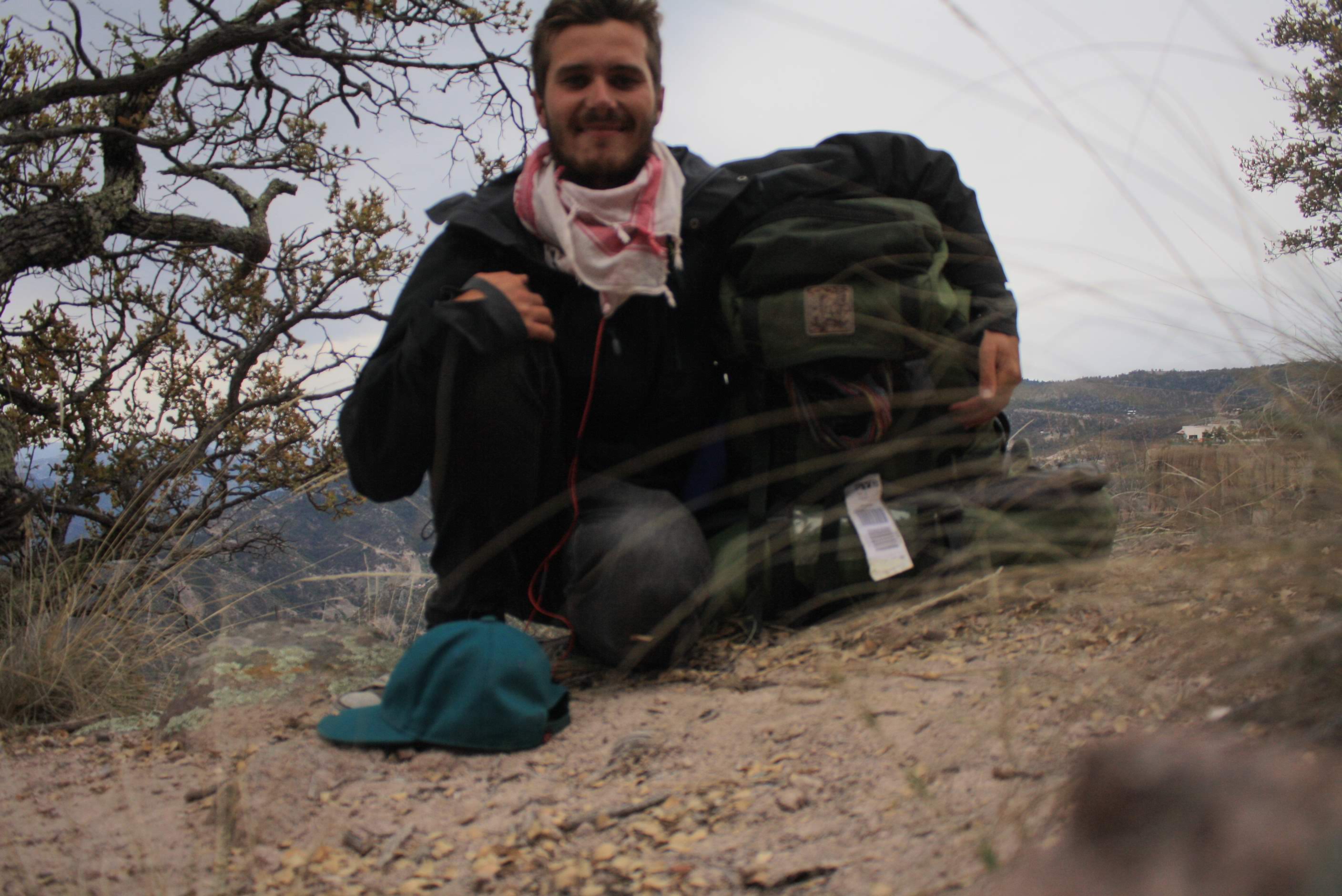 The author hitchhiking in northern Mexico